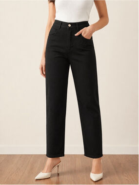 Black High-Waisted Straight Leg Pants | Stretch Slim Fit Minimal Chic Size 2